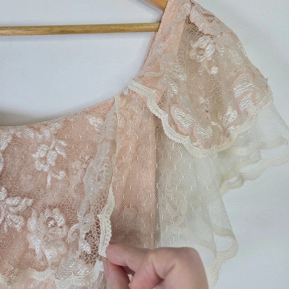 Vestido Loralie Original Vintage Encaje Formal Baile de graduación Rosa Melocotón Floral Superposición Talla 10 Foto 4 de 4