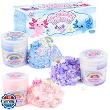 3 Pack Axolotl Cloud Slime, with Pink, Blue, Purple Axolotl Charm