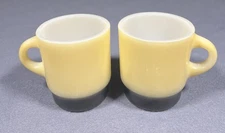 Fire King Stackable Coffee Mugs Yellow Black C Handle Vintage Anchor Hocking