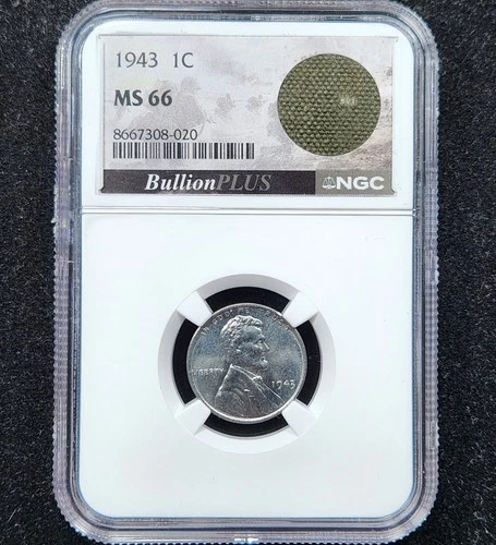 1943 Lincoln Steel Wheat Cent | NGC MS66 - WWII M6 Bazooka Rocket Bag Fragment