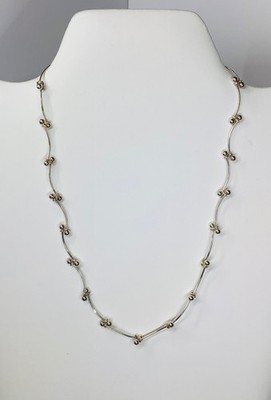 Unique Sterling Silver Fancy Curved Bar Bead Link Necklace 17  Adjustable by AGI