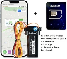 Real Time GPS Tracker No Subscription + 1 Year Plan + Free App +History Playback