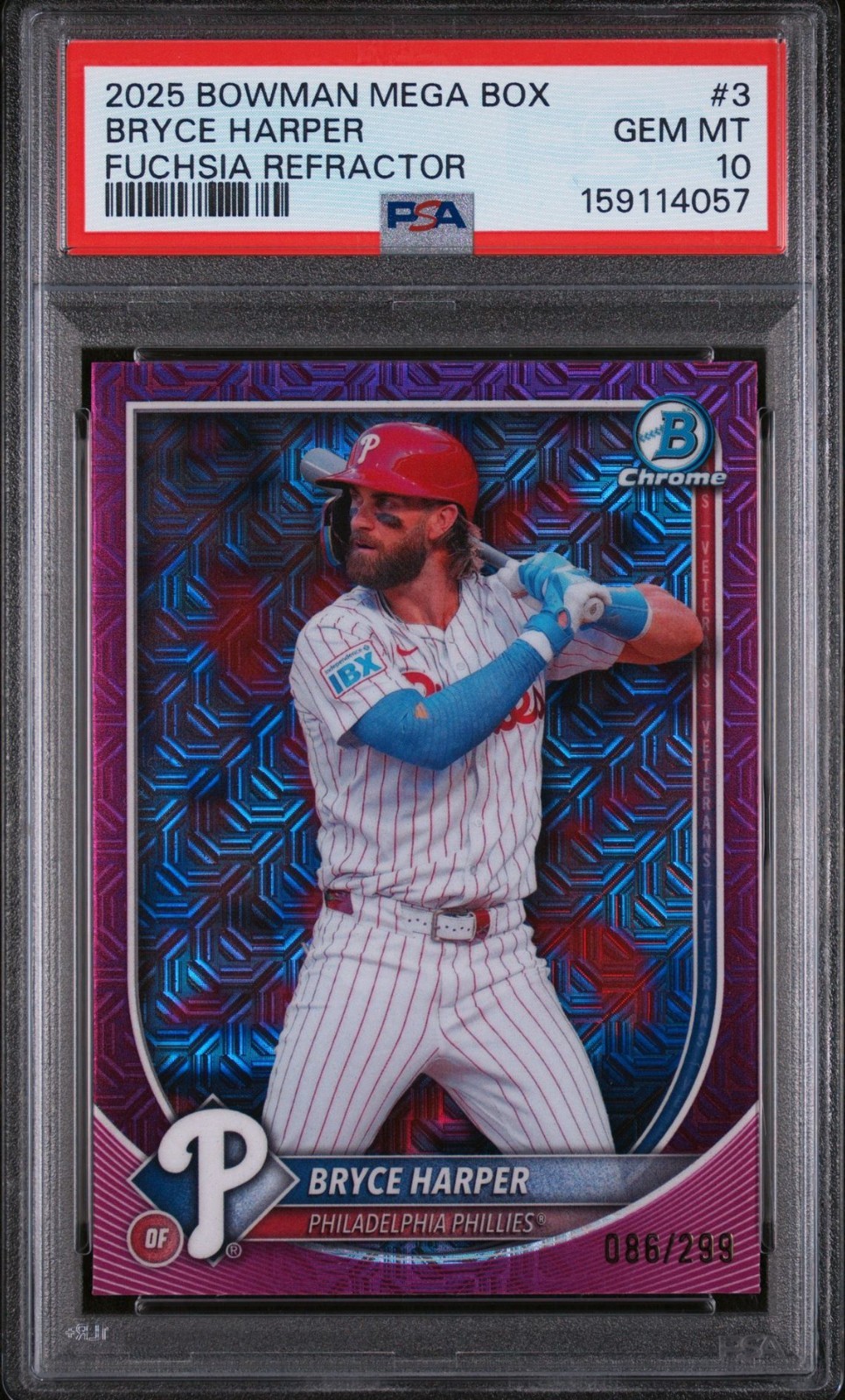 Bryce Harper 2025 Bowman Mega Box #3 Fuchsia Refractor /299 PSA 10