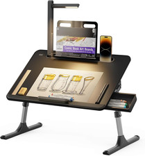 Laptop Table with LED Desk Light, SAIJI Laptop Stand for Bed, Height Adjustments