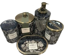 William Morris & Co bathroom vanity set 5 pieces Glass w/metal trim Blue Floral