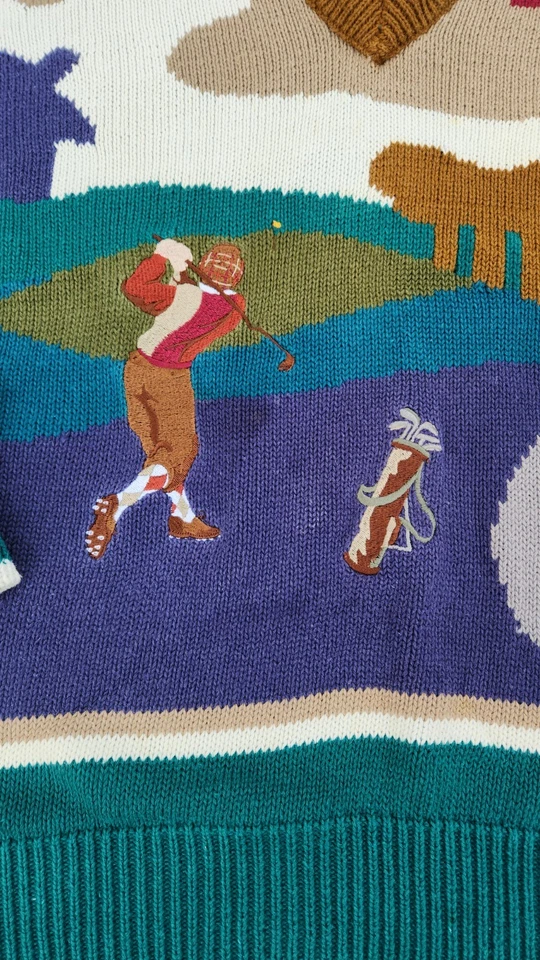 Suéter de Golf Vintage Par Cuatro Para Hombres GRANDE Años 90 Tejido Preppy Pullover Cuello en V Foto 2 de 4