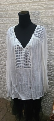 I.N. Studio Boho Blouse 3X White Pheasant Tie Front Top V Neck Lightweight Super