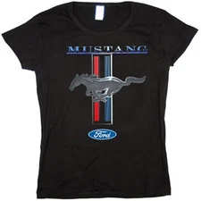 Ladies size Ford Mustang design t-shirt tee shirt pony tri bar red blue black 