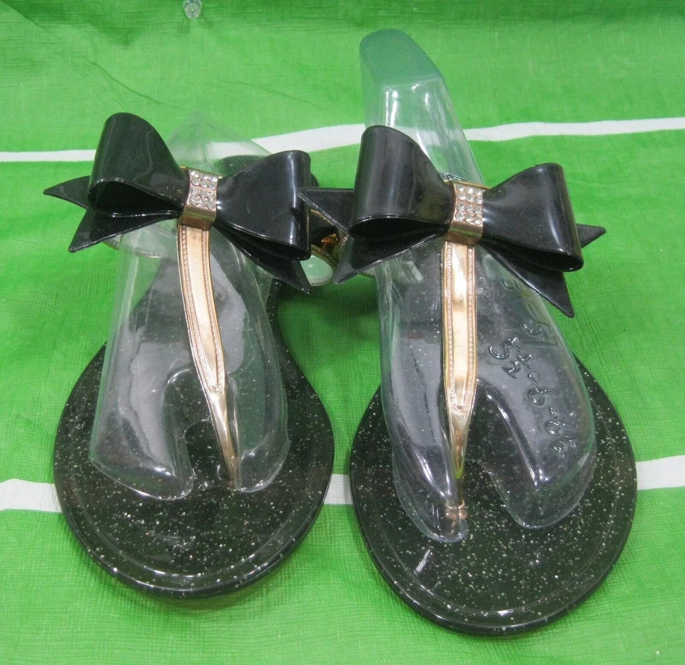 NUEVO NEGRO Playa Retro Plano Jaleas Jalea Sandalia Mujer Talla 7 Foto 2 de 4