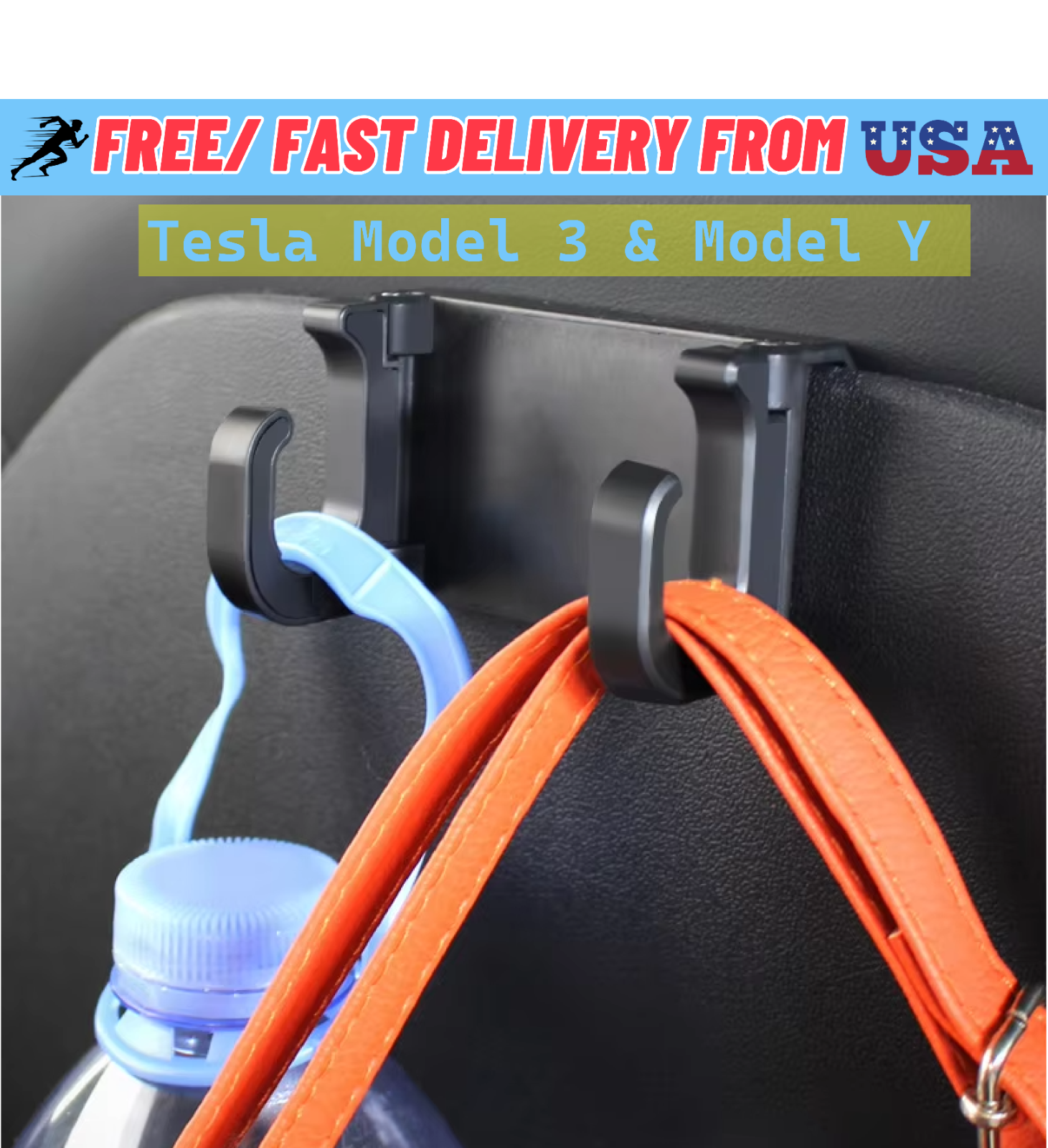 Tesla Model Y/3 Back Seat Accessories 2-Pack Folding Car Seat Hanging Hooks-image