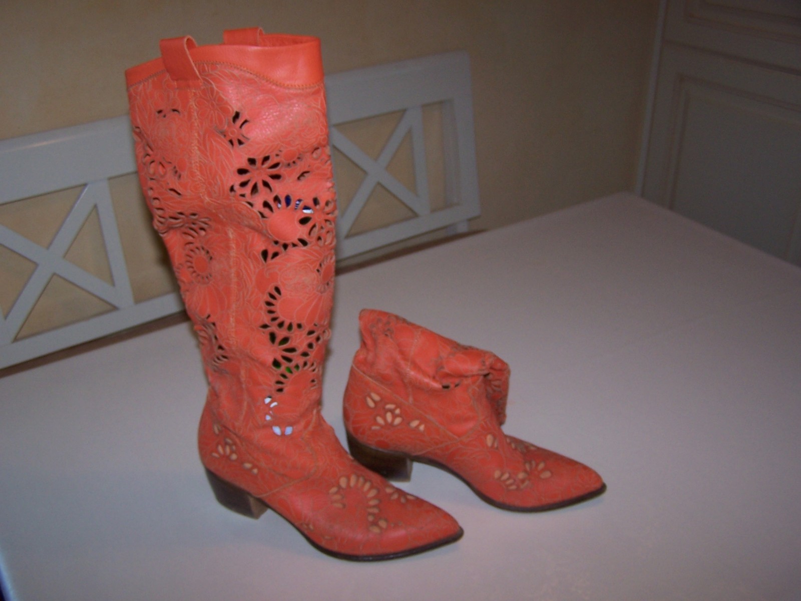 edle VERO CUOIO Echtleder Stiefel orange rot Gr. 39 40 Stiefel Sommer Lochmuster edle VERO CUOIO Echtleder Stiefel orange rot Gr. 39 40 Stiefel Sommer Lochmuster