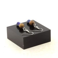 Ohrringe 2 Perlen Lapis Lazuli Aus Pakistan + Holz 8 Mm Aus Stahl