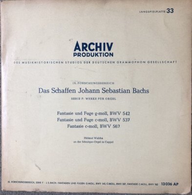 Bach / Helmut Walcha Fantasien Und Fugen G-moll, BWV 542, C-moll, BWV 537, Fan