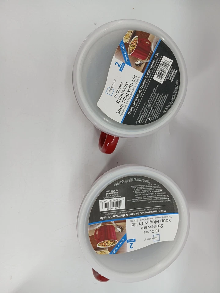 (Lote de 2) tazas soperas de gres rojo de 16 oz con tapas horno a mesa Foto 3 de 4