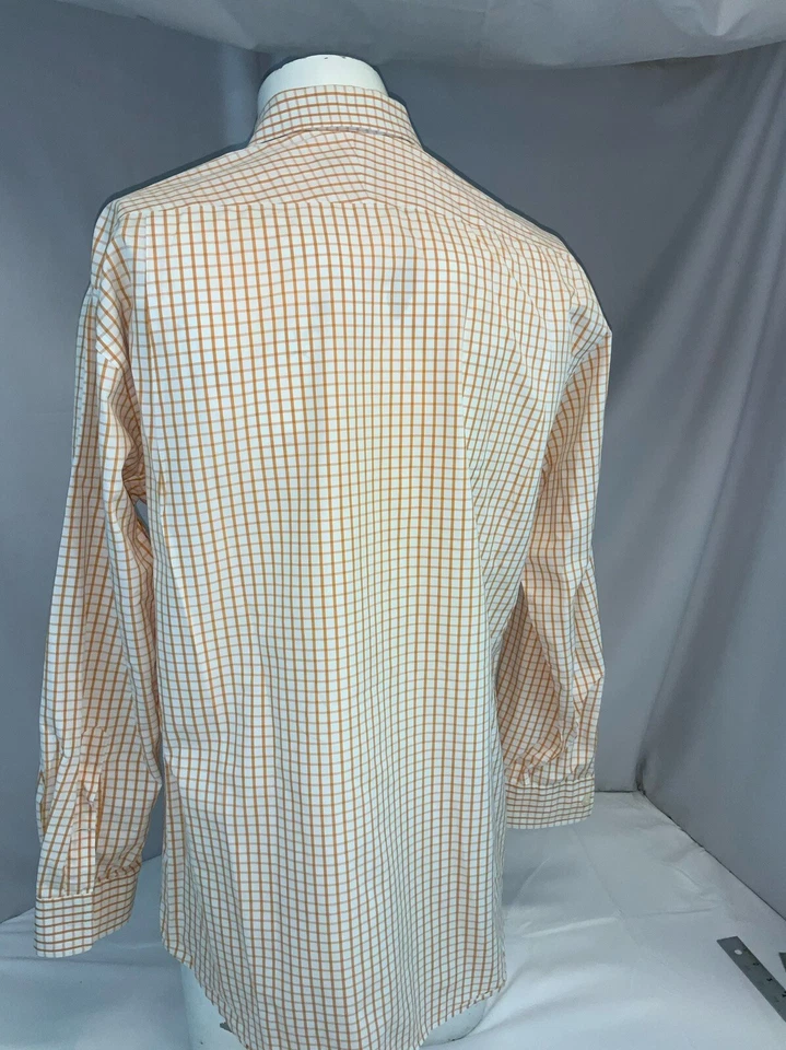 Hickey Freeman 正装衬衫 15.5 34 白色橙色格子棉加拿大 YGI F1-347 — 第 4/4 张图片