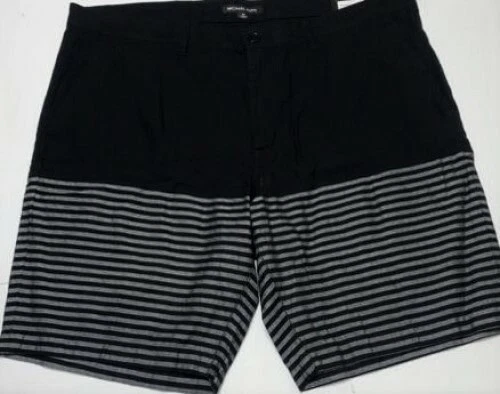 Michael Kors Shorts Men's Cotton 9", Black w Grey Stripe, Size 38.