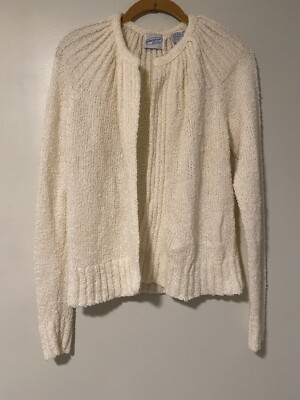 Northern Isles Sweater -XL-Ivory Open Front Acrylic Loop Yarn Cardigan