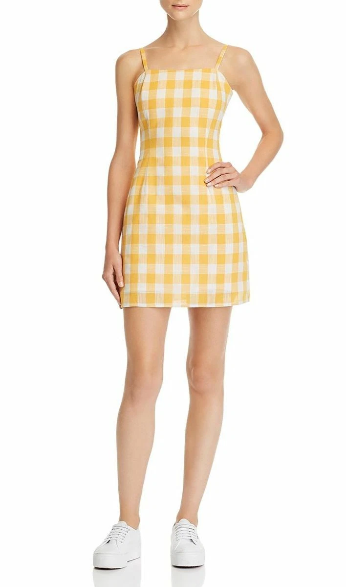 Checkerboard Strap Gold Tweed Dress - Women - Ready-to-Wear