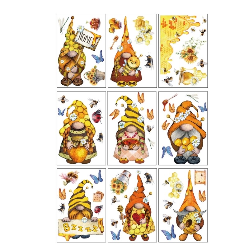 Bees Gnome Spring Window Stickers 9 Sheets Room Decor Decals