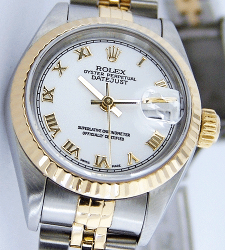 ROLEX Ladies 18kt Gold & Stainless DateJust White Roman 79173 SANT BLANC - Picture 1 of 5