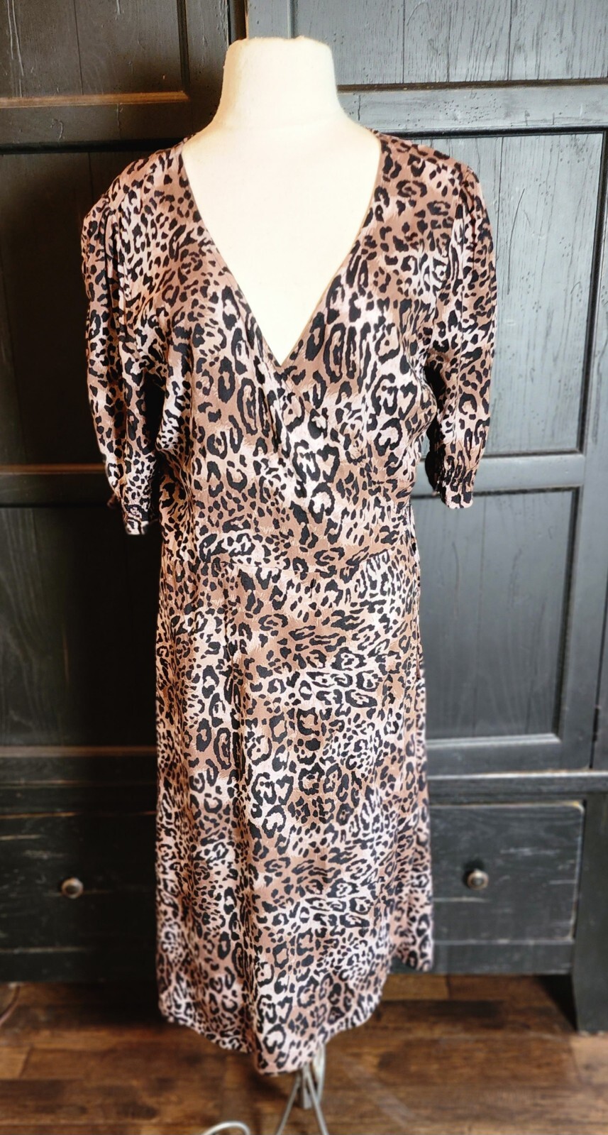 Animal Print Midi Wrap Dress Women's Size L 12-14 Preowned Time And Tru