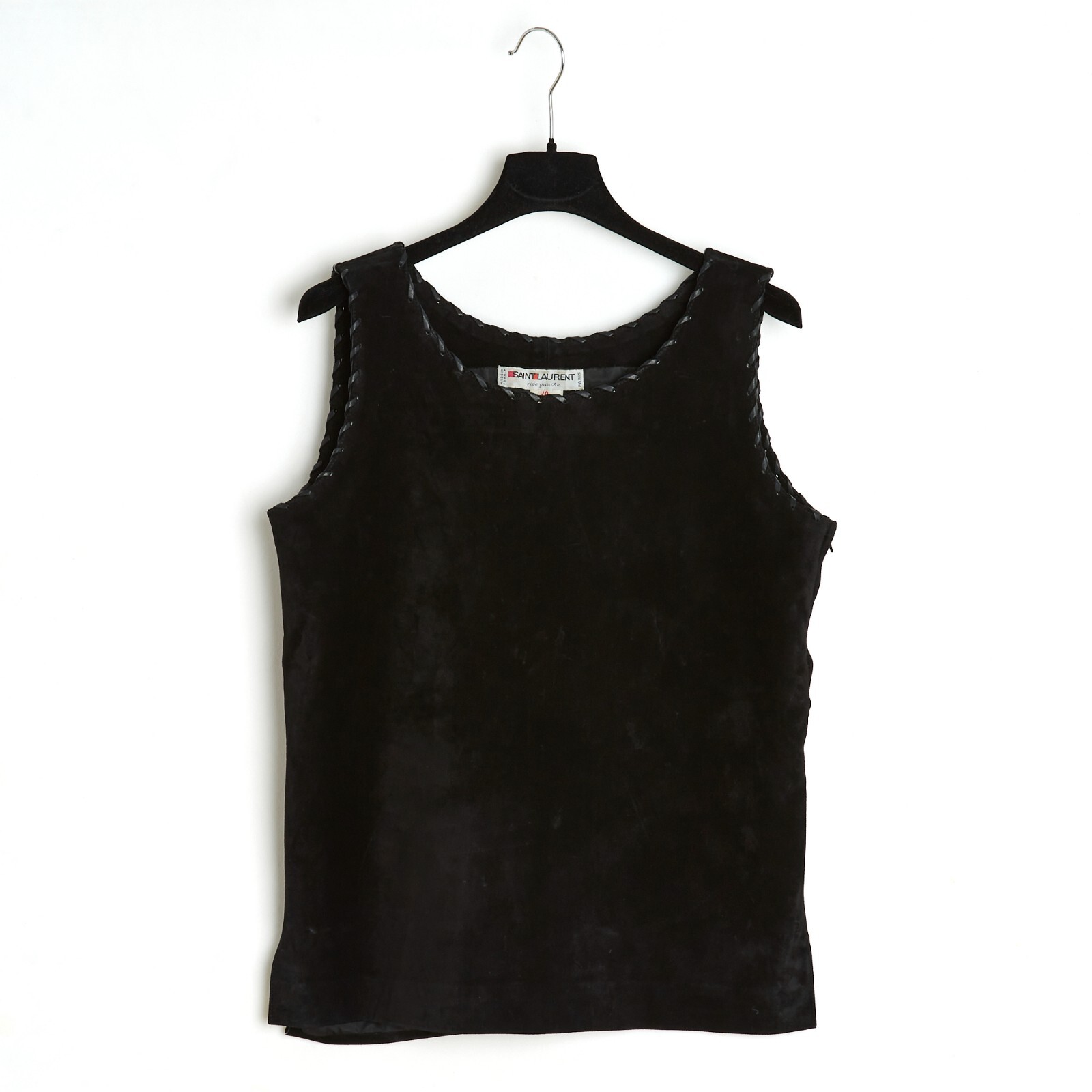 Yves Saint Laurent Rive Gauche YSL 1985s Top FR40 Black Suede Stiches UK12 US10