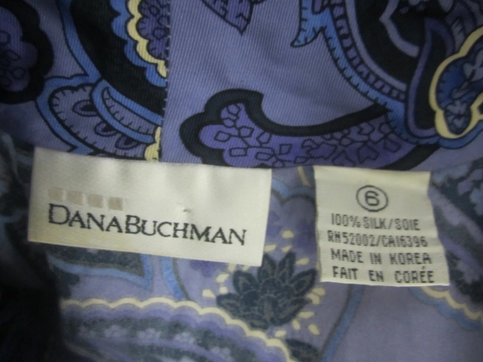 Женская блузка Dana Buchman 6 Periwinkle Blue Paisley LS 100% шелк с запахом рубашка S - Изображение 3 из 4