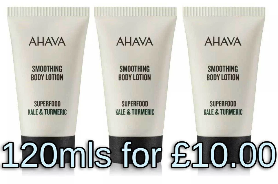 Ahava Smoothing Body Lotion Kale & Tumeric Superfood 40ml x 3 Triple Pack 120ml - Image 1 of 4