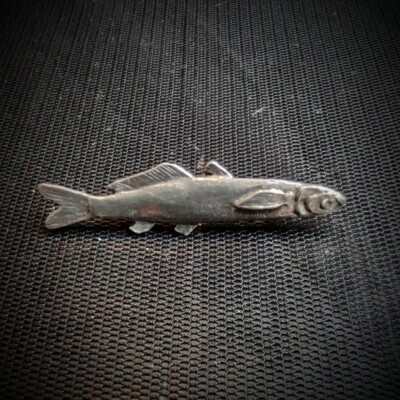Creative Cage Lapel Pin California Grunion Fish Pewter Tie Tack USA Silver VNT