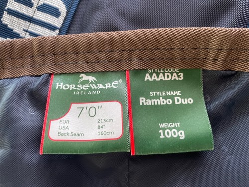 Rambo DUO Waterproof Horse 100g Turnout Blanket / 300g Liner & Neck Rug 84" NAVY - Picture 6 of 10