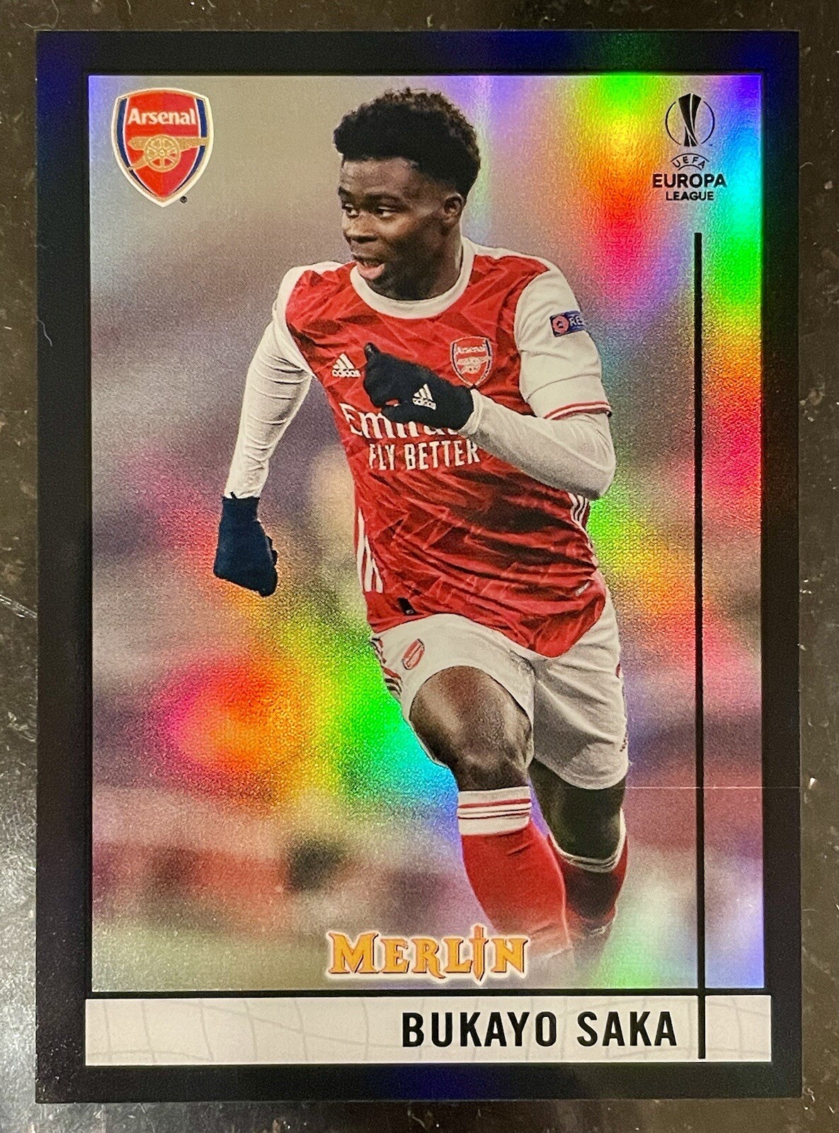 2020-21 Topps Merlin Chrome UEFA UCL Bukayo Saka Black /15 Rookie RC