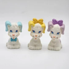 Lot of 3 1991 Tyco Quints Dogs Pups Puppies 2" Dolls Figures Purple Yellow Green