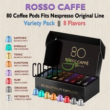ROSSO CAFFE 80 Coffee Pods Capsules Fit Nespresso Original Line Variety Pack Box
