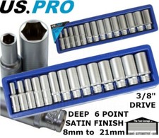 US PRO Tools 14pc 3/8" dr Deep Metric Sockets Satin Finish 8mm to 21mm NEW 1493