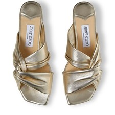 500 JIMMY CHOO NARISA FLAT SLIDE CHAMPAGNE METALLIC LEATHER 36 D20