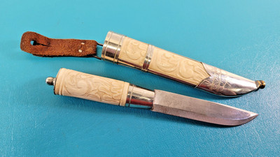 S&S Helle Holmedal Norge Puuko Norway Knife Carved Horn Stag + Sheath TR1108