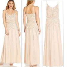 Adriana Papell NWT SZ 16 Flaxon beaded metallic blouson long‎ maxi dress