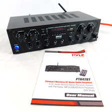 Pyle Compact Wireless BT Audio Amplifier 4 Ch Stereo FM Receiver 500W MP3 USB SD