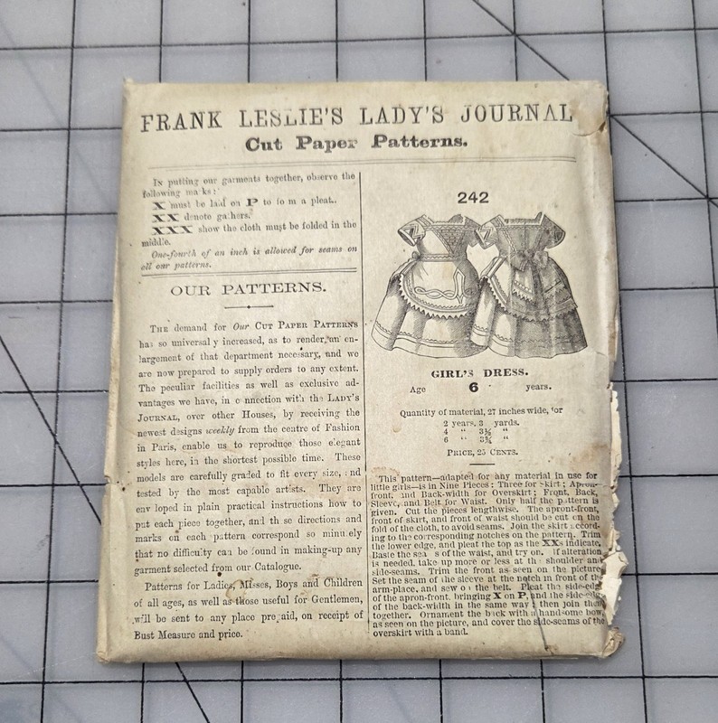 Frank Leslie's Lady's Journal Cut Paper Pattern #242 1870s Girl's Dress Size 6