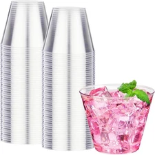 RACETOP 9 oz 100 packs Clear Disposable Plastic Cups, Durable 9 oz, 