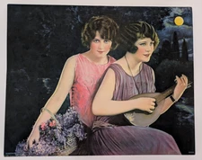 VINTAGE PINUP PRINT "Sweet Melodies" Original 1920s Moonlight Flappers Mandolin