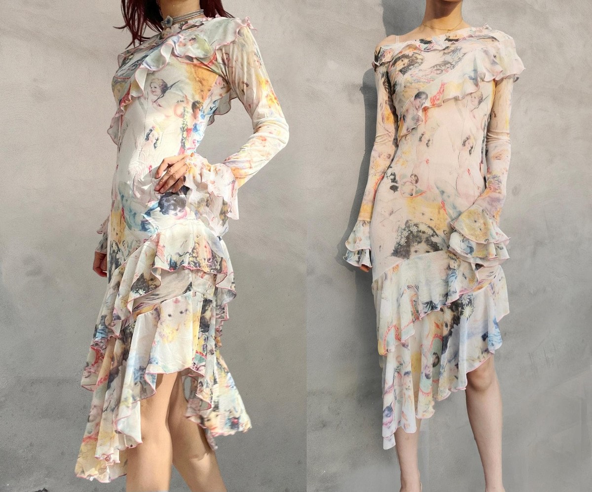 Jean Paul Gaultier pink Maille mesh dress angel digital print