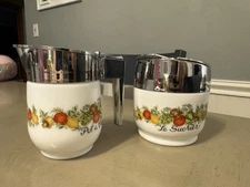 Cream Pitcher Sugar Bowl Set Gemco Corning Ware Corelle Spice of Life Le Sucrier
