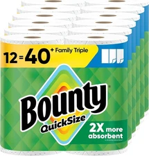 Bounty Paper Towels Quick Size, White, 16 Family Rolls = 40 Regular Rolls