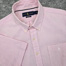 RALPH LAUREN Polo Pink Seersucker Pony Logo Classic Fit Button Down Shirt L