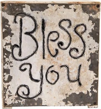 Creative Co-Op Wood & Metal Bless You Tissue Box Cover White 