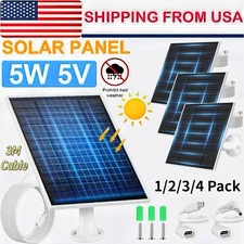 1/2/3/4x Solar Panel USB C for CCTV Camera Security Doorbell 5V Battery Charger