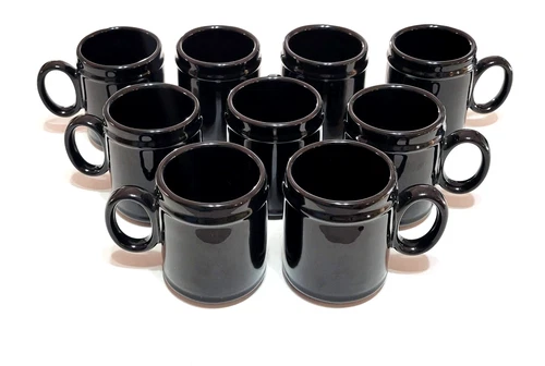 S/9 Vintage Black Italian Ceramic Coffee Mugs-EC