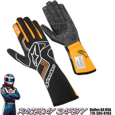 Alpinestars Tech-1 RACE V3 Gloves Black/Orange Fluo FIA 8856-2018 3551023-156