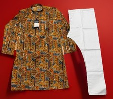 NWT Men's Kurta PAJAMA SET SZ 40 M/L yellow haldi bandhani sequin India-USA sell